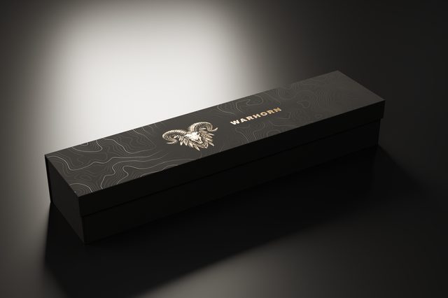 Warhorn TA-300 Tripod / Fold-Up Arm retail box, closed (packaging design mockup)