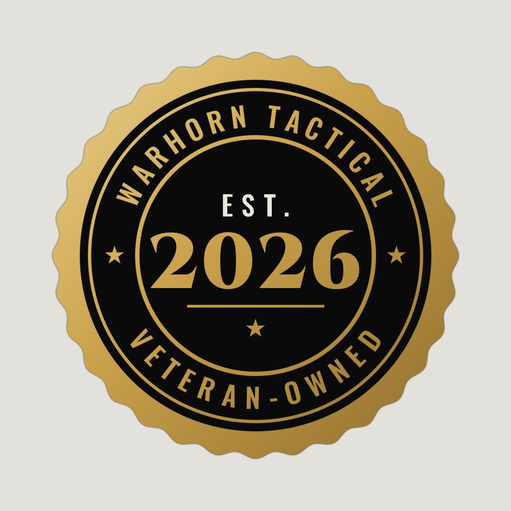 EST. 2026 Gold Seal sticker: scalloped gold seal reading Warhorn Tactical, EST. 2026, Veteran-Owned