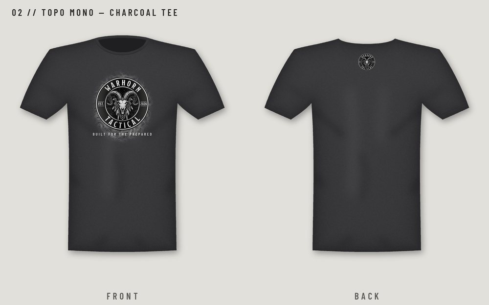 Topo Mono Tee - Charcoal design mockup, front and back