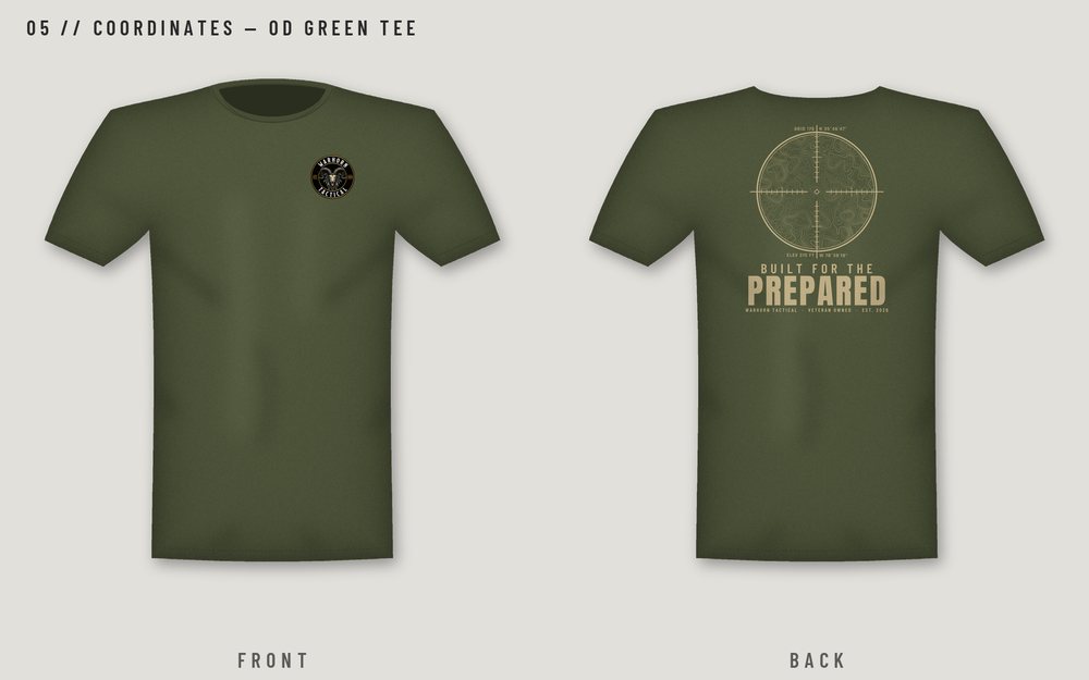 Coordinates Tee - OD Green design mockup, front and back