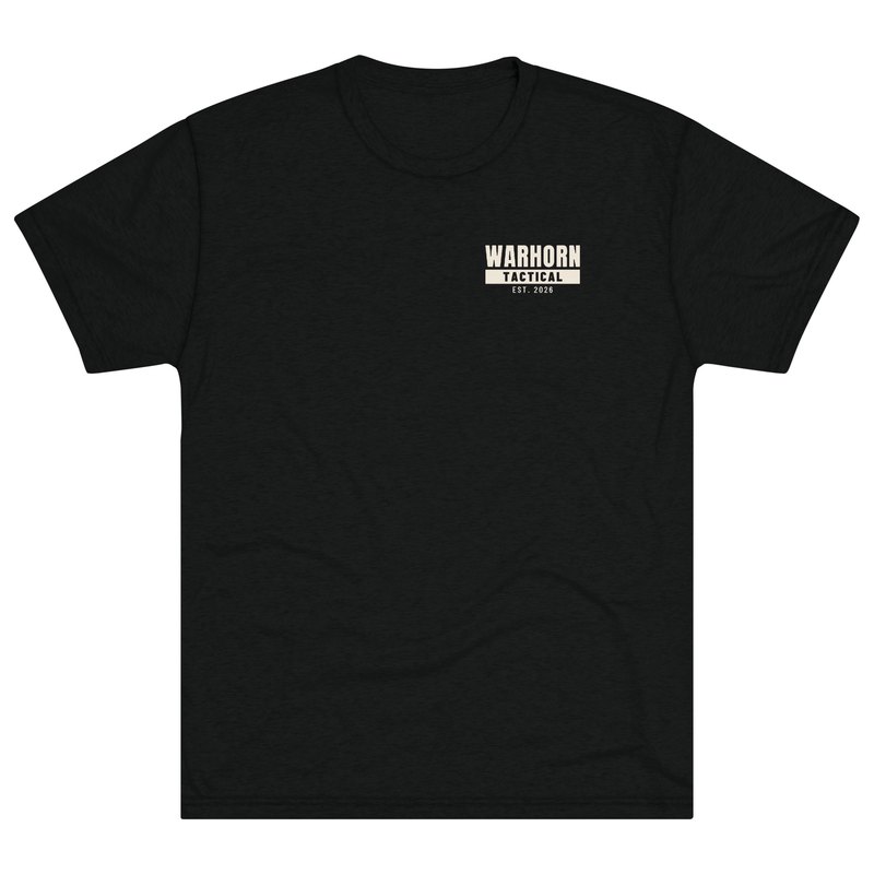 Topo Recon Tee in Vintage Black, front: Cream WARHORN over the TACTICAL bar and EST. 2026, left chest