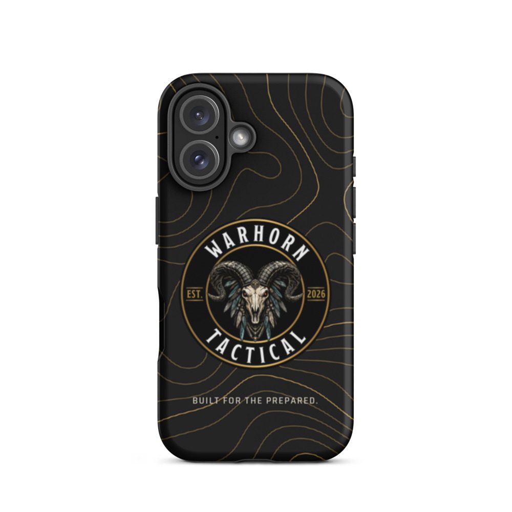 Gold Topo iPhone Case on an iPhone 16, back view