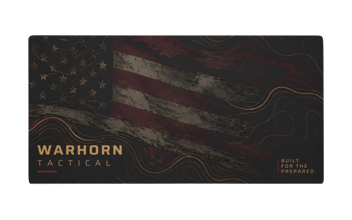 Old Glory Range Mat on a light background, angled photo of the printed mat